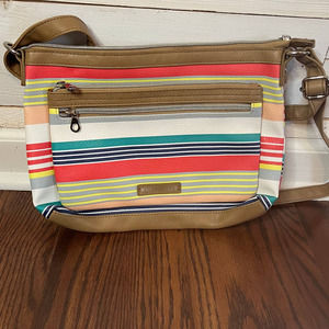 Kim Rogers Striped Hand Bag Womens Purse Tan Blue Red Shoulder Purse